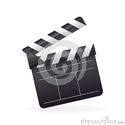 Realistic detailed cinema film clapper icon on white Cartoon Illustration