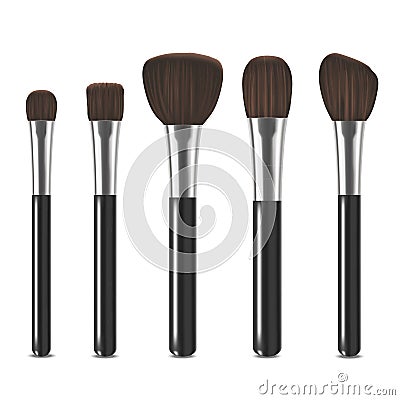 Realistic Detailed Cosmetic Brushes Set. Vector Vector Illustration