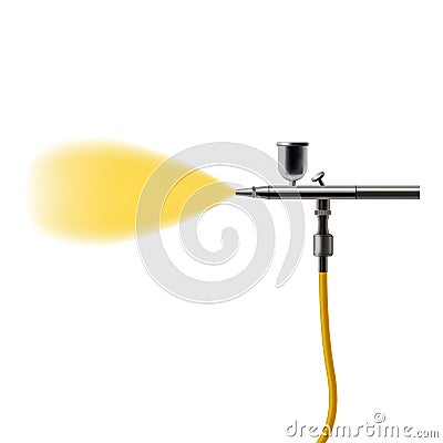 Realistic Detailed 3d Airbrush with Yellow Paint. Vector Vector Illustration