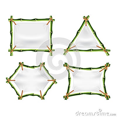 Realistic Detailed 3d Bamboo Banners Set. Vector Vector Illustration