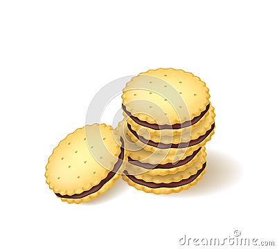 Realistic Detailed 3d Biscuits Cookies or Sandwich Biscuit. Vector Vector Illustration