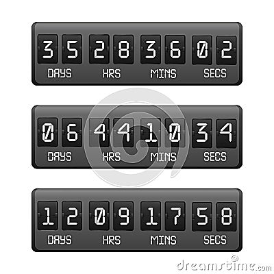 Realistic Detailed 3d Black Countdown Timer on a Black. Vector Vector Illustration