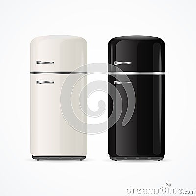 Realistic Detailed 3d Black and White Fridge Set. Vector Vector Illustration