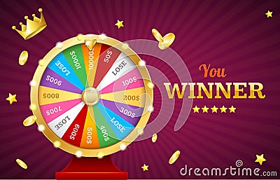 Realistic Detailed 3d Casino Fortune Wheel Jackpot Concept Banner Card Placard. Vector Vector Illustration
