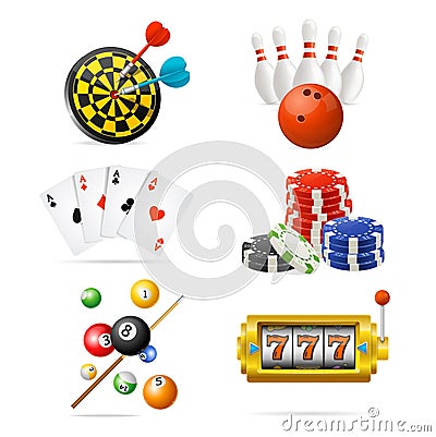 Realistic Detailed 3d Casino Sport and Leisure Games Icon Set. Vector Vector Illustration