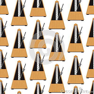 Realistic Detailed 3d Classic Mechanical Metronome Seamless Pattern Background. Vector Vector Illustration