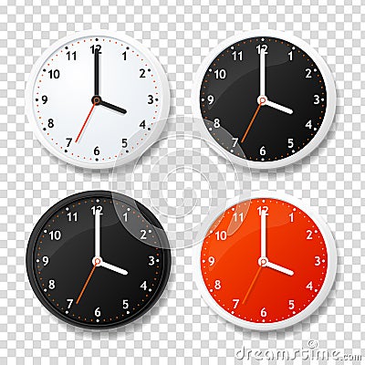 Realistic Detailed 3d Clock Template on a Transparent Background. Vector Vector Illustration