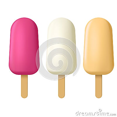 Realistic Detailed 3d Color Popsicle Ice Creams Set. Vector Vector Illustration