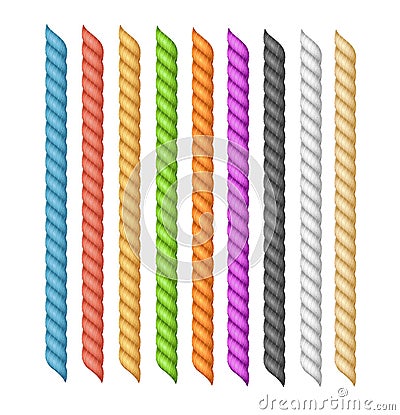 Realistic Detailed 3d Different Color Rope Set. Vector Vector Illustration
