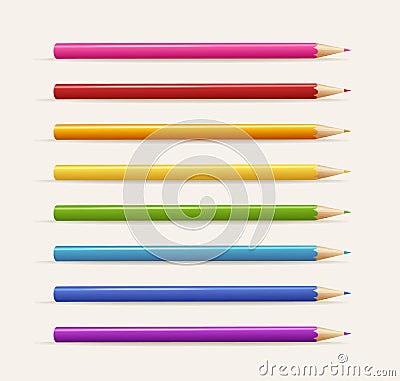 Realistic Detailed 3d Different Color Sharp Pencil Set. Vector Vector Illustration