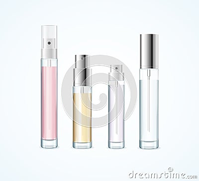 Realistic Detailed 3d Different Cosmetics Perfume Bottle Tester Empty Template Mockup Set. Vector Vector Illustration