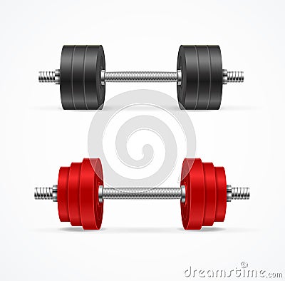 Realistic Detailed 3d Different Dumbbell Set. Vector Vector Illustration