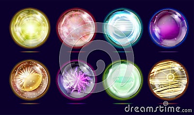 Realistic Detailed 3d Different Fantasy Glowing Balls Set. Vector Vector Illustration
