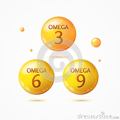 Realistic Detailed 3d Different Omega 3 6 9 Pill Capsule Set. Vector Vector Illustration