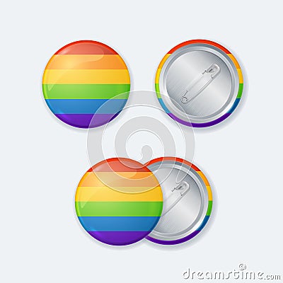 Realistic Detailed 3d Different Rainbow Badges Pin Button Set. Vector Vector Illustration