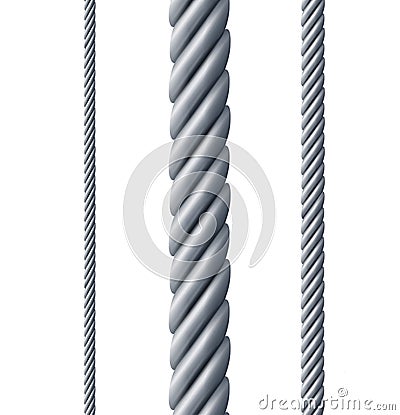 Realistic Detailed 3d Different Steel Rope Set. Vector Vector Illustration