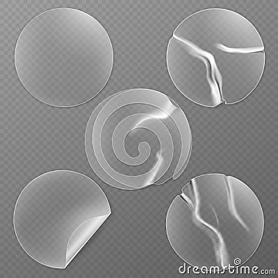 Realistic Detailed 3d Different Transparent Round Adhesive Stickers Set. Vector Vector Illustration