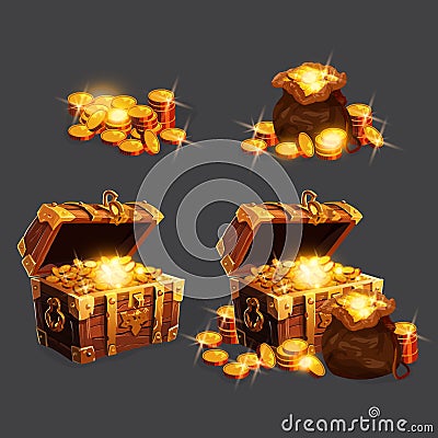 Realistic Detailed 3d Different Wooden Chest Set. Vector Vector Illustration