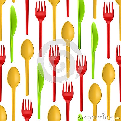 Realistic Detailed 3d Plastic Cutlery Seamless Pattern Background. Vector Vector Illustration