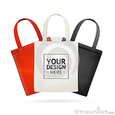 Realistic Detailed 3d Tote Bag Color Set. Vector Vector Illustration