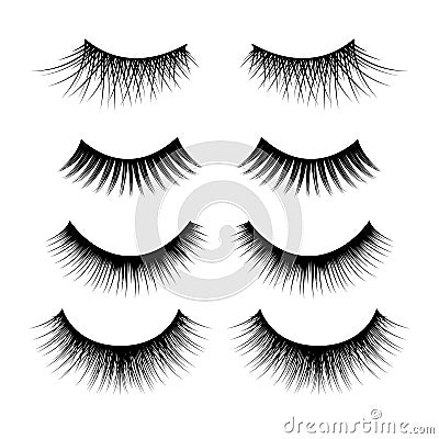 Realistic Detailed 3d Feminine Black Lashes Set. Vector Vector Illustration