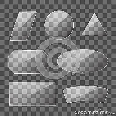 Realistic Detailed 3d Glass Plates Set. Vector Vector Illustration