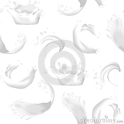 Realistic Detailed 3d Milk Splash Seamless Pattern Background. Vector Vector Illustration