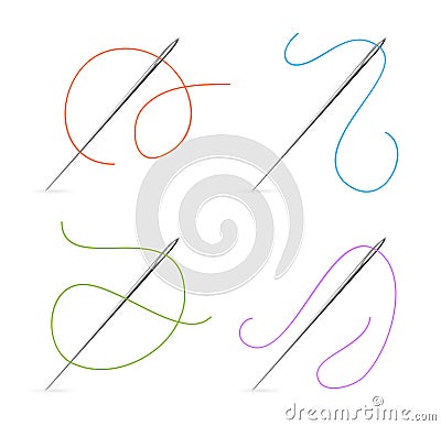 Realistic Detailed 3d Needle and Color Thread Set. Vector Vector Illustration