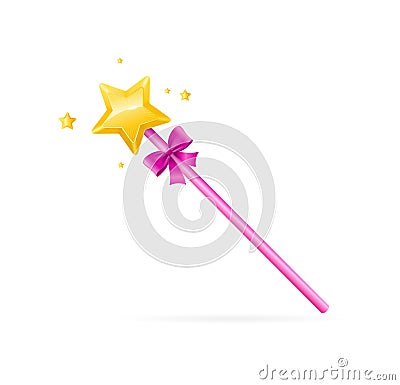 Realistic Detailed 3d Pink Magic Wand with Golden Star. Vector Vector Illustration
