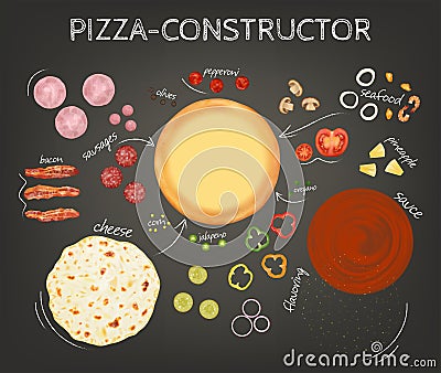 Realistic Detailed 3d Pizza Constructor Concept Poster Card. Vector Vector Illustration