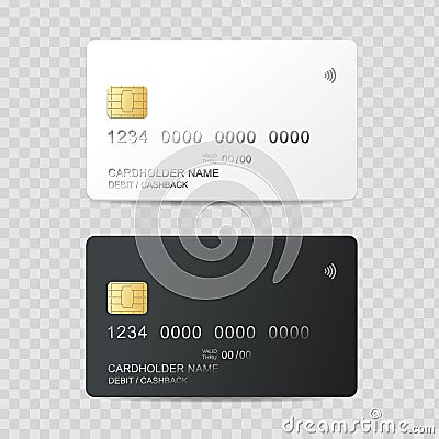 Realistic Detailed 3d Plastic Credit Card Template Set. Vector Vector Illustration