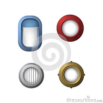 Realistic Detailed 3d Portholes Icons Set. Vector Vector Illustration