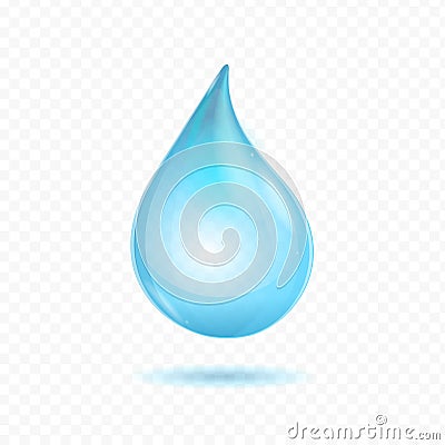 Realistic Detailed 3d Pure Blue Water Drop. Vector Vector Illustration