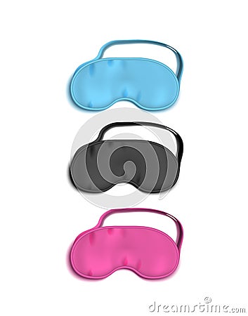 Realistic Detailed 3d Purple Sleeping Mask and Pair of Foam Earplugs. Vector Vector Illustration