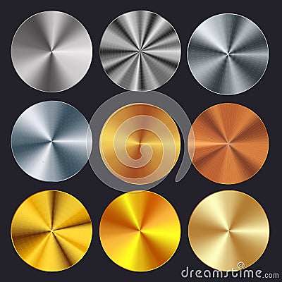 Realistic Detailed 3d Radial Conical Metallic Gradient Set. Vector Vector Illustration