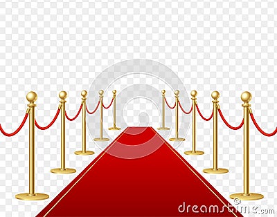 Realistic Detailed 3d Red Carpet and Barrier Rope. Vector Vector Illustration