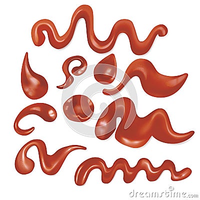 Realistic Detailed 3d Red Ketchup Flowing Set. Vector Vector Illustration