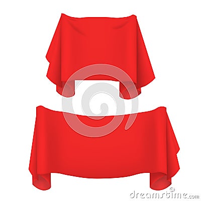 Realistic Detailed 3d Red Textile Banners Set. Vector Vector Illustration