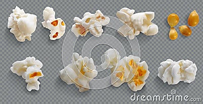 Realistic Detailed 3d Salted and Sweet Popcorn Grains Set. Vector Vector Illustration