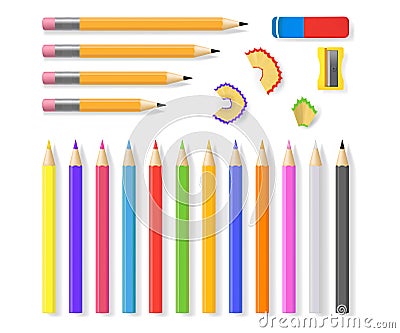 Realistic Detailed 3d Sharpened Pencils Set. Vector Vector Illustration