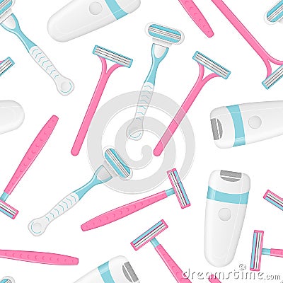 Realistic Detailed 3d Shaving Razor Mockup Seamless Pattern Background. Vector Vector Illustration
