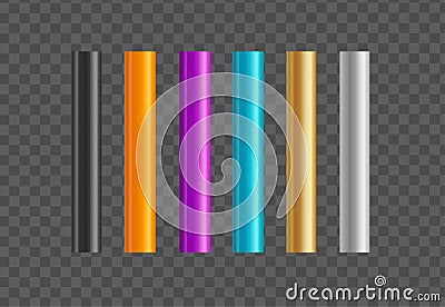 Realistic Detailed 3d Steel Color Metal Pipes Set. Vector Vector Illustration