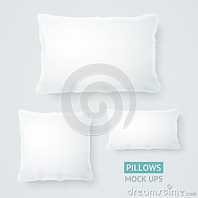 Realistic Detailed 3d Template Blank White Pillow Mock Up Set. Vector Vector Illustration