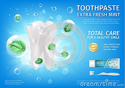 Realistic Detailed 3d Toothpaste Total Care Ads Banner Concept Poster Card. Vector Vector Illustration