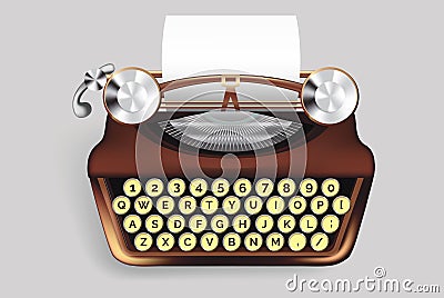 Realistic Detailed 3d Typewrite with Empty Paper Sheet. Vector Vector Illustration
