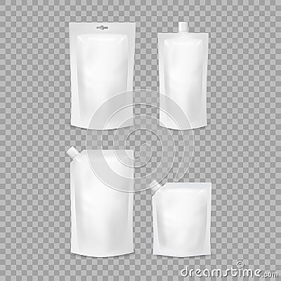 Realistic Detailed 3d Various White Blank Doypack Template Mockup Set. Vector Vector Illustration