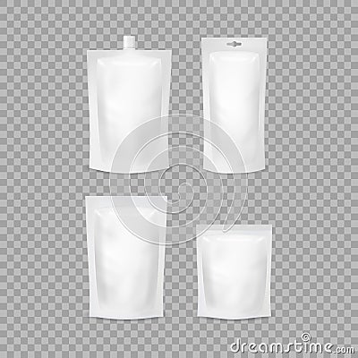 Realistic Detailed 3d Various White Blank Doypack Template Mockup Set. Vector Vector Illustration