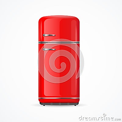 Realistic Detailed 3d Vintage Red Fridge. Vector Vector Illustration