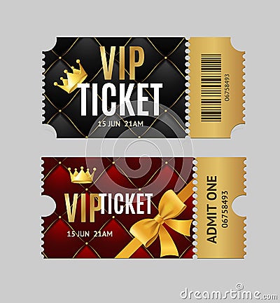 Realistic Detailed 3d Vip Tickets Set. Vector Vector Illustration