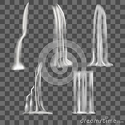 Realistic Detailed 3d Waterfall Elements Set. Vector Vector Illustration